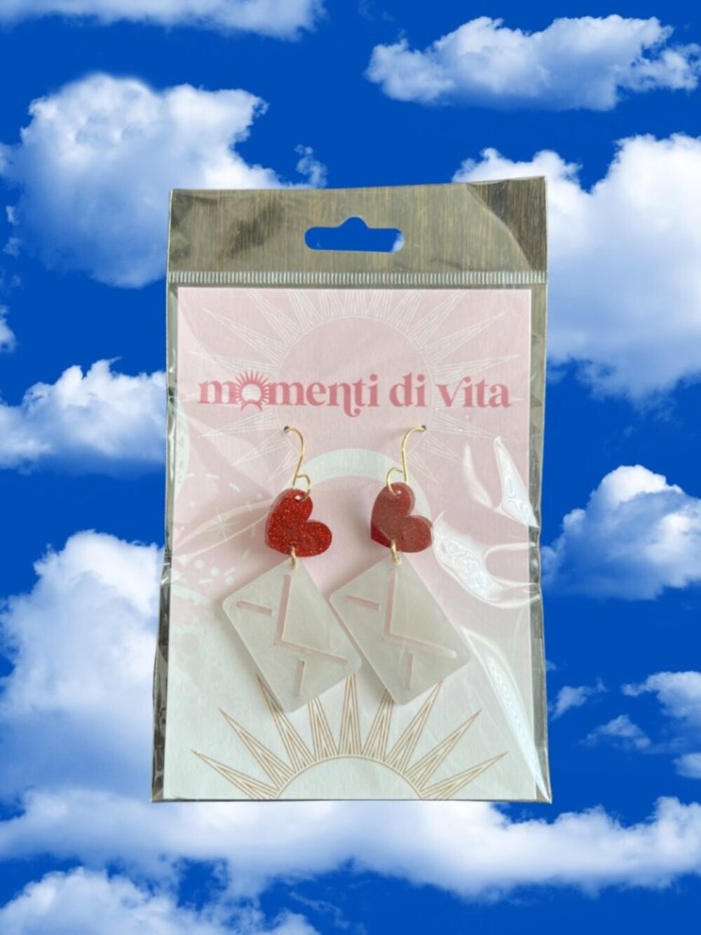 momenti di vita Red Heart and Envelope Dangle Earrings